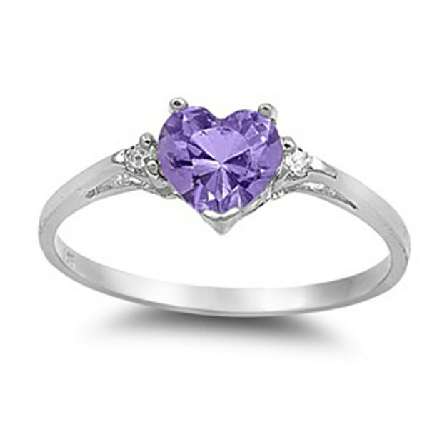 Elegant Amethyst Heart Sterling Silver Wedding Engagement Ring Set